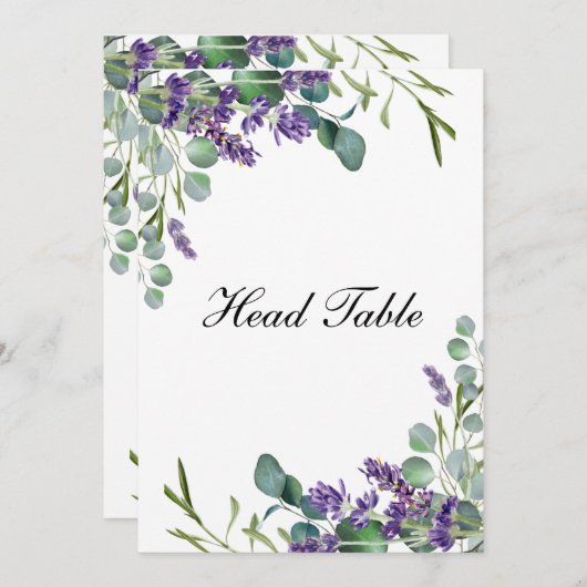 Lavender Eucalyptus Wedding Head Table Cards (Vorne/Hinten)