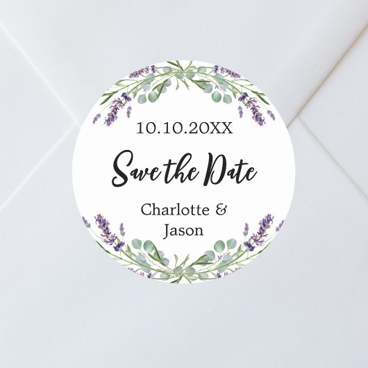 Lavender eucalyptus wedding Save the Date Runder Aufkleber
