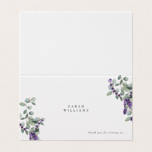 Lavender Eucalyptus Wedding Table Platzkarte (Außenseite Aufgefaltet)