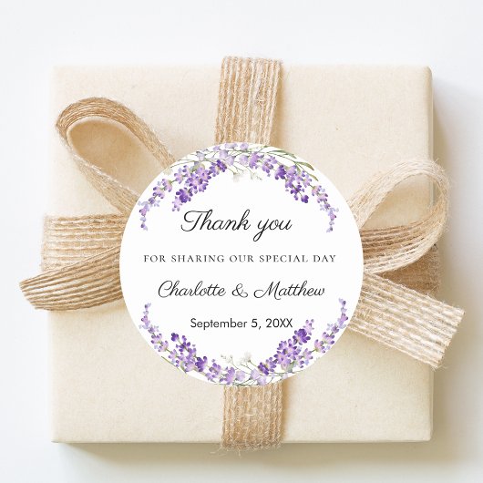 Lavender eucalyptus wedding thank you runder aufkleber