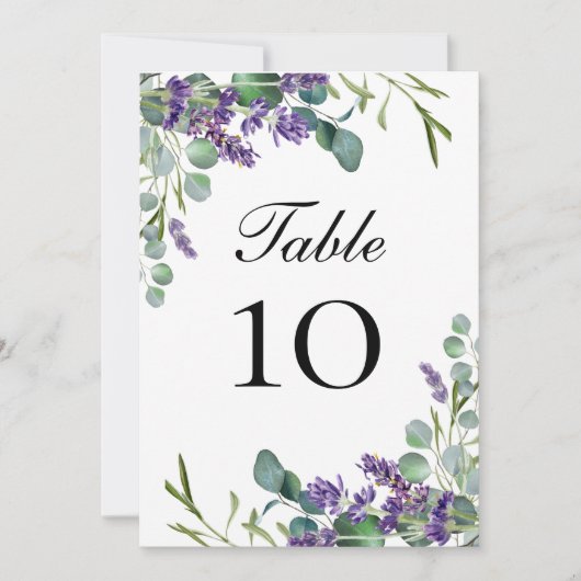 Lavender Eucalyptus Wedding Tischnummer Cards (Vorderseite)