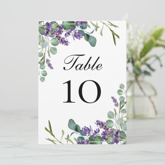Lavender Eucalyptus Wedding Tischnummer Cards (Stehend Vorderseite)