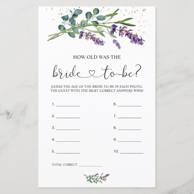 Lavender Eucalyptus Wie alt war die Braut (Vorderseite)