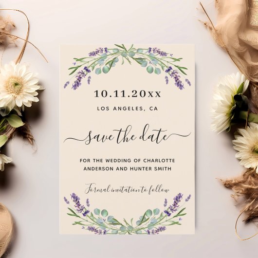 Lavender Eukalyptus beige Hochzeit speichern Sie d Save The Date