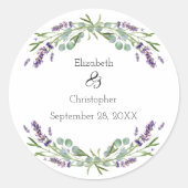 Lavender Eukalyptus Floral Botanische Hochzeit Runder Aufkleber (Vorderseite)
