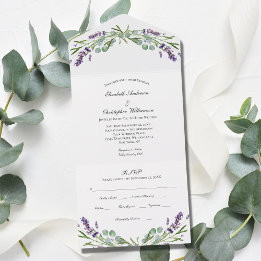 Lavender Eukalyptus Floral Trifold Wedding All In One Einladung