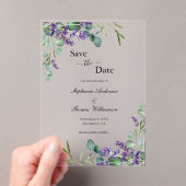 Lavender Eukalyptus Floral Wedding Save the Date Acryleinladungen (Insitu (Handheld))