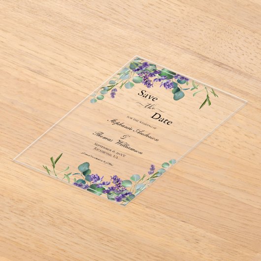 Lavender Eukalyptus Floral Wedding Save the Date Acryleinladungen (Ablage )