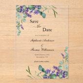 Lavender Eukalyptus Floral Wedding Save the Date Acryleinladungen (Vorderseite)