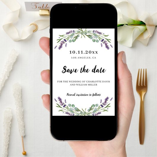 Lavender Eukalyptus Hochzeit speichern Sie das Dat Save The Date