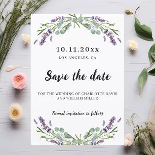 Lavender Eukalyptus Hochzeit speichern Sie das Dat Save The Date