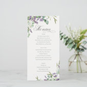 Lavender Eukalyptus Leafy Bunch Wedding Menu Card Dankeskarte (Stehend Vorderseite)