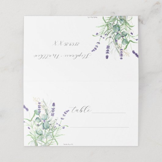 Lavender Eukalyptus Lila Blume Hochzeit Platzkarte (Außenseite Aufgefaltet)