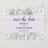 Lavender & Eukalyptus Lila Wedding Save the Date Ankündigungspostkarte (Vorderseite)