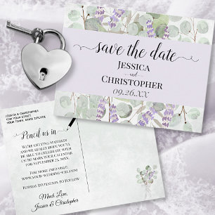 Lavender & Eukalyptus Lila Wedding Save the Date Ankündigungspostkarte
