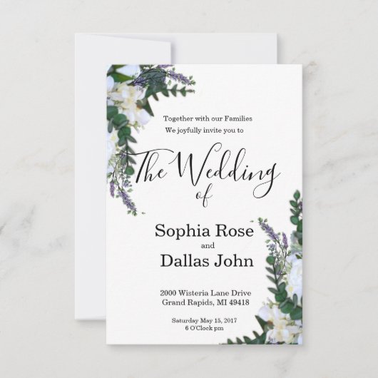 Lavender Eukalyptus Rosengrün Hochzeit Einladung (Vorderseite)