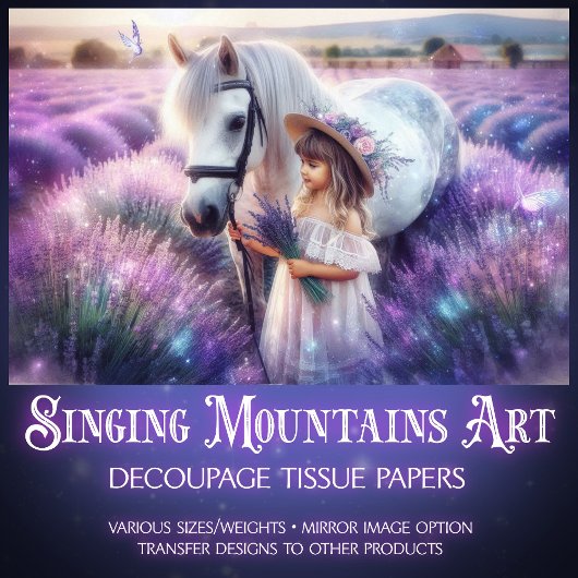 Lavender Fantasy Girl and Horse Decoupage Seidenpapier