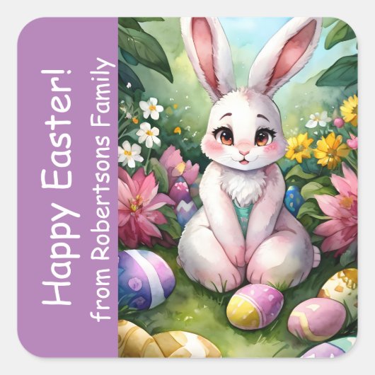 Lavender farbenfrohe blühende Bunny Ostereier Quadratischer Aufkleber (Vorderseite)