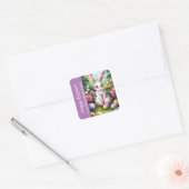 Lavender farbenfrohe blühende Bunny Ostereier Quadratischer Aufkleber (Umschlag)