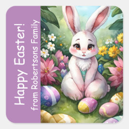 Lavender farbenfrohe blühende Bunny Ostereier Quadratischer Aufkleber