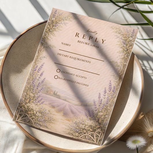 Lavender Field Countryside Wedding RSVP Karte