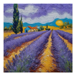 lavender field in van gogh style poster
