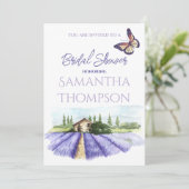 Lavender Field Modern Provence Baby Brautparty Einladung (Stehend Vorderseite)