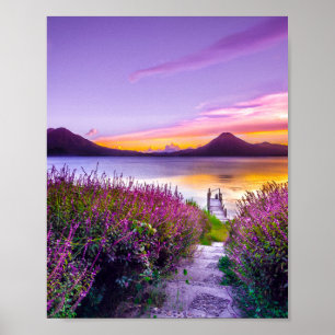 Lavender Field Sunset Sonnenaufgang Landschaft Lan Poster