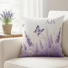 Lavender Field Throw Pillow – Monogram Initials Kissen