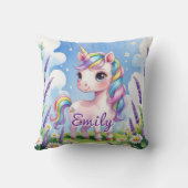 Lavender Field Unicorn Editable Name Pillow Kissen (Rückseite)