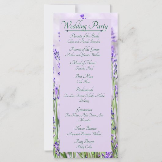 Lavender Fields-Hochzeitsprogramm (Rückseite)