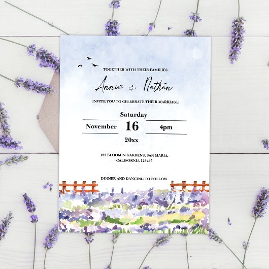 Lavender Fields Landscape Hochzeit Einladung Postkarte
