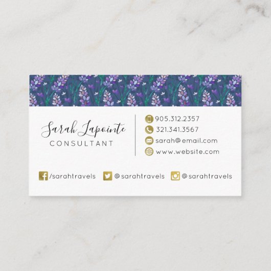 Lavender Fields Pattern in Purple Visitenkarte (Rückseite)