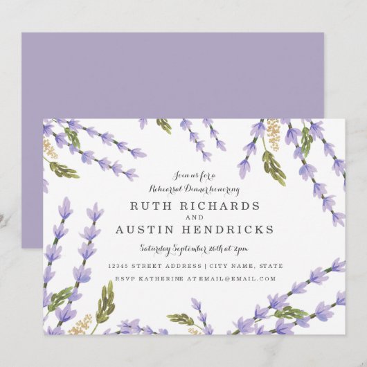 Lavender Fields Probe Dinner Einladung (Vorne/Hinten)