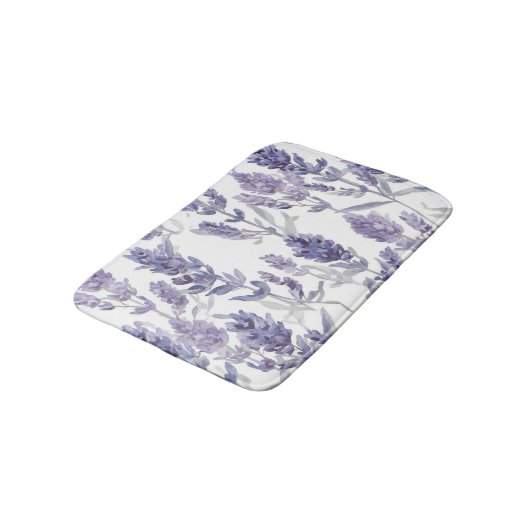 Lavender Fields | Purple Watercolor Flower Pattern Badematte (Schrägansicht)