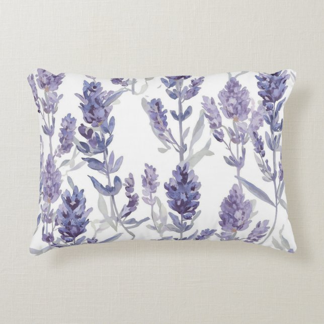 Lavender Fields | Purple Watercolor Flower Pattern Dekokissen (Vorderseite)