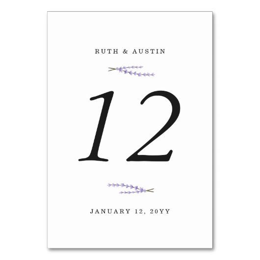 Lavender Fields-Tischnummer Tischnummer (Vorderseite)