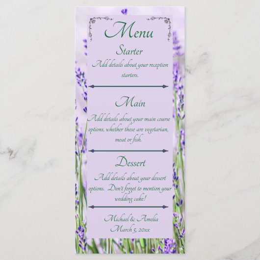 Lavender Fields Wedding Menu Menükarte (Vorderseite)