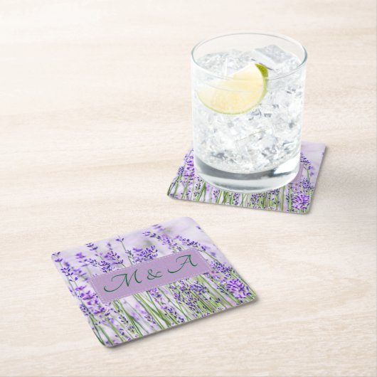 Lavender Fields Wedding Square Paper Untersetzer (Vor Ort)