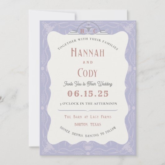 Lavender Fields Western Boho Hochzeitseinladung Einladung (Vorderseite)