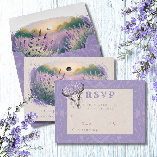 Lavender Fields Western Boho Wedding RSVP Card Karte