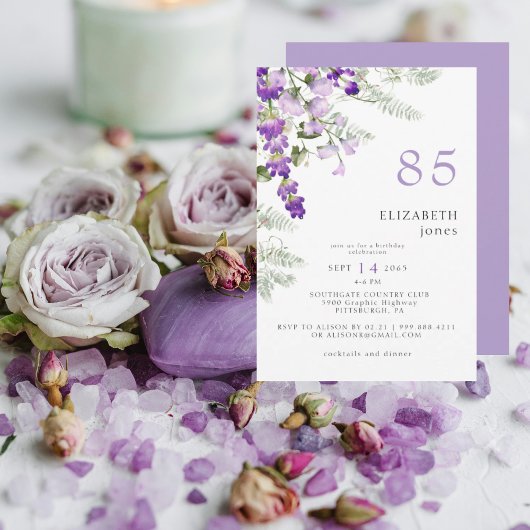 Lavender Floral 85. Geburtstagsparty Einladung