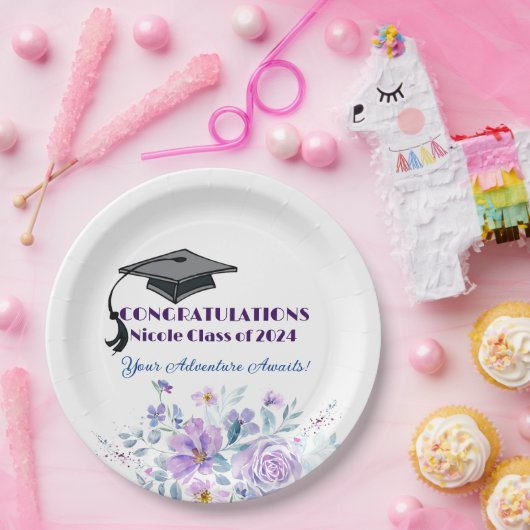 Lavender Floral Abschluss Pappteller (Party)