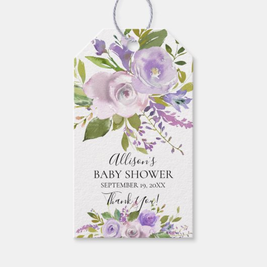 Lavender Floral Baby Showdusche Gefallen Tag Geschenkanhänger (Vorderseite)