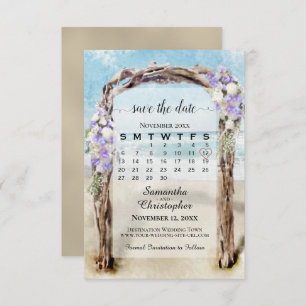 Lavender Floral Beach Arbor & Calendar Wedding Save The Date
