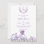Lavender Floral Bicycle Baby Dusche Einladung (Vorderseite)