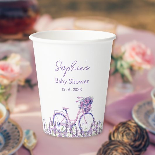 Lavender Floral Bicycle Baby Dusche Pappbecher