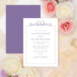 Lavender Floral Border Monogram Wedding Einladung