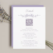 Lavender Floral Border QR Code Wedding Details Begleitkarte