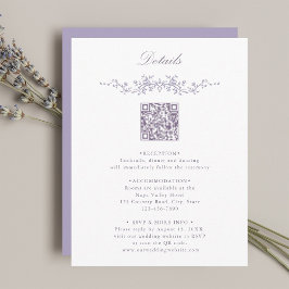 Lavender Floral Border QR Code Wedding Details Begleitkarte